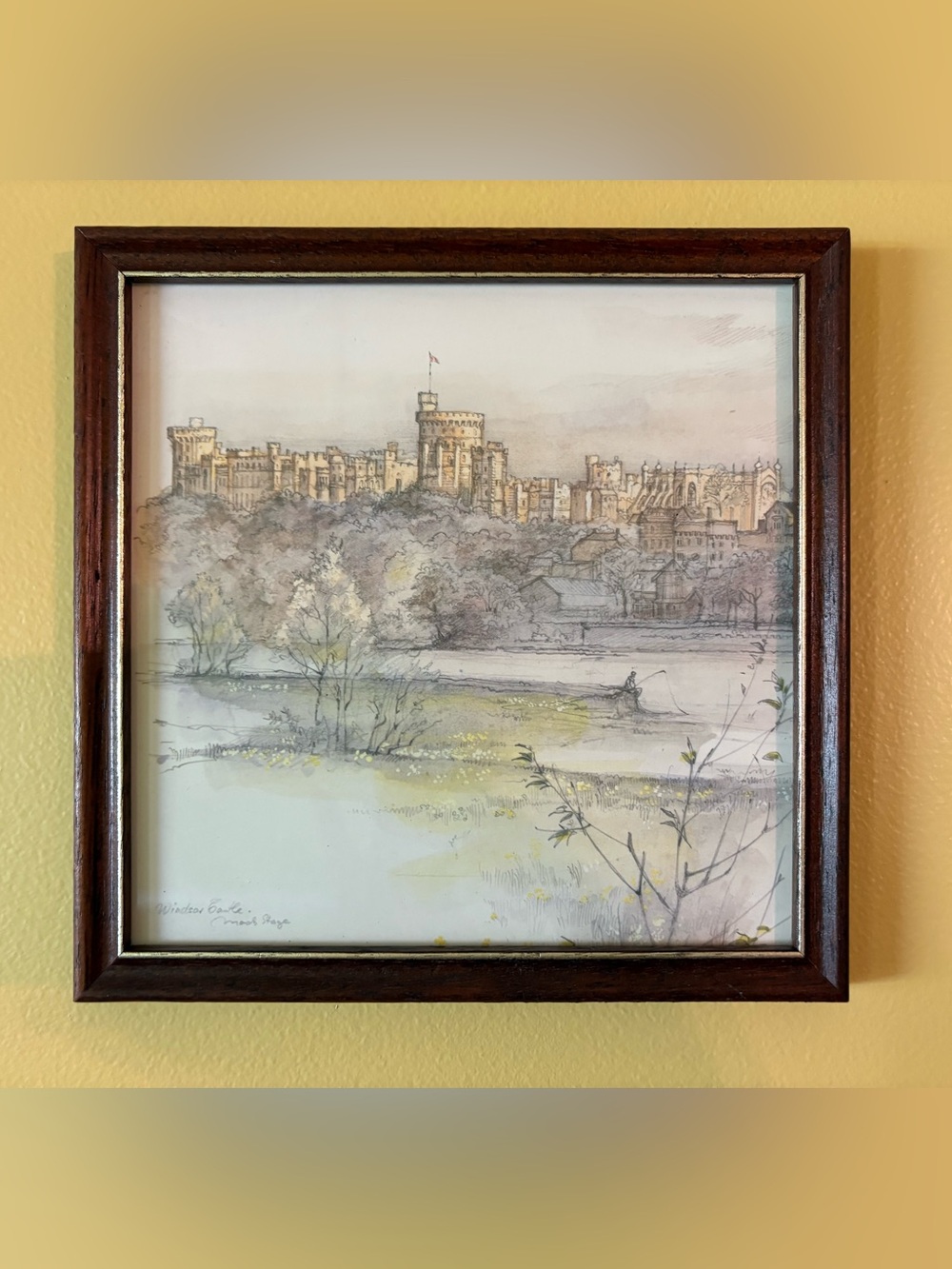 Framed Windsor Castle Landscape Print in Soft Pastel Tones